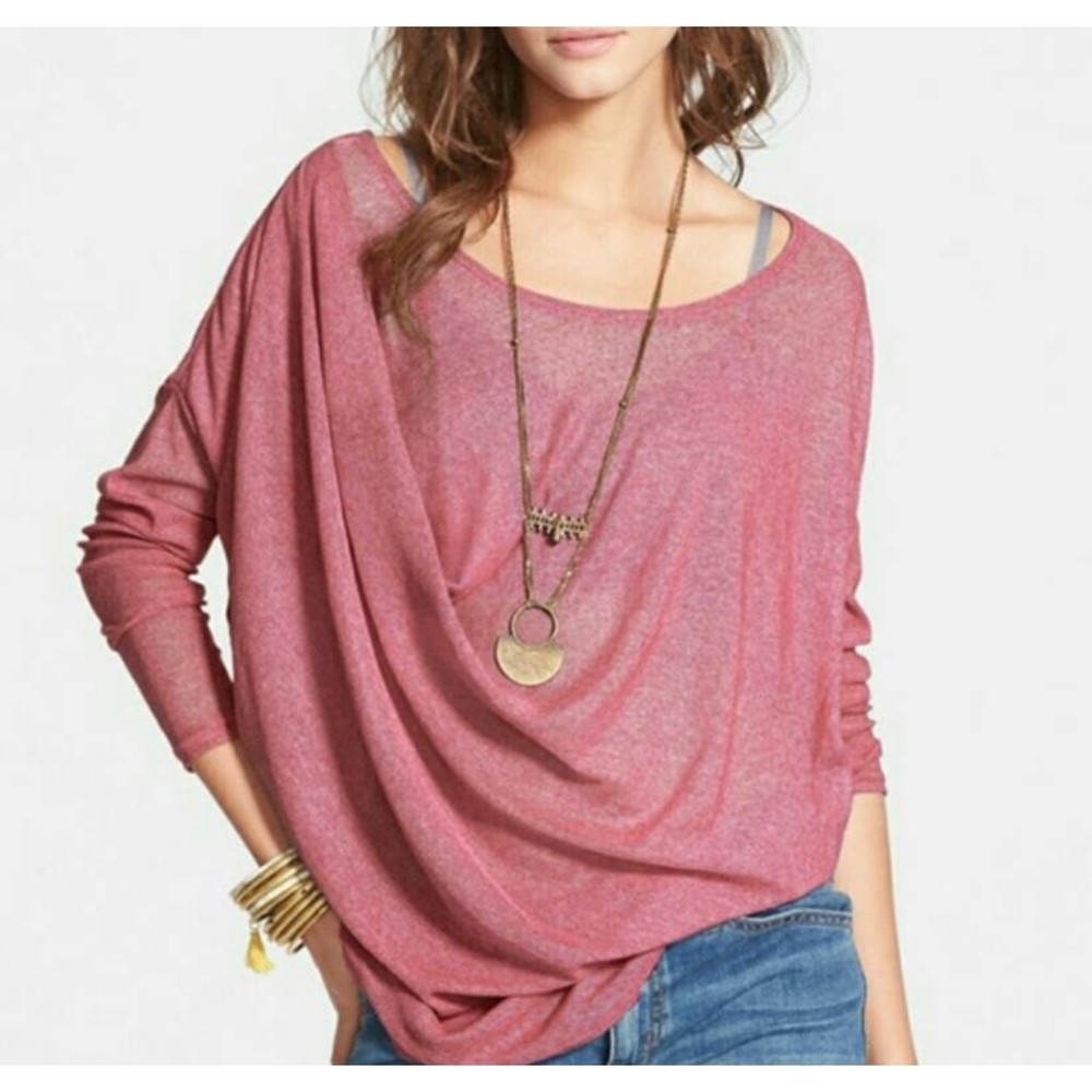 Free People Red Buckley Long Sleeve Asymmetrical Tee Size Small